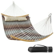 Bathonly 2-Person Bohemian Style Cotton and Polyester Double Hammock, Blue Stripes. G1-0016WR