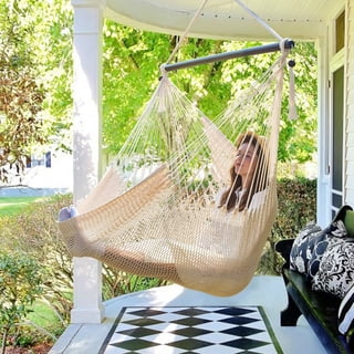 Bathonly Caribbean Hammock Swing Chair with Wood Spreader Bar, Outdoor Indoor, Max 330 lbs, Beige