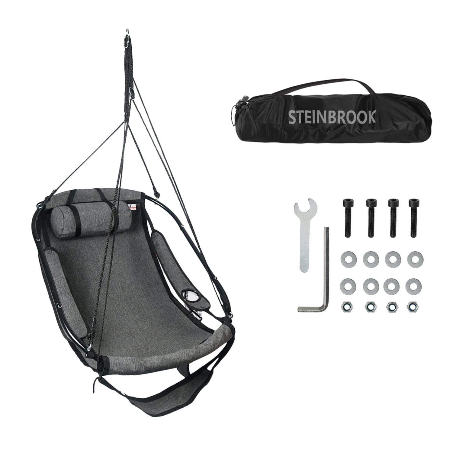 Bathonly Hammock Chair Swing, Hanging Rope Swing Chair for Outdoor Indoor in Black. G1-0020BK