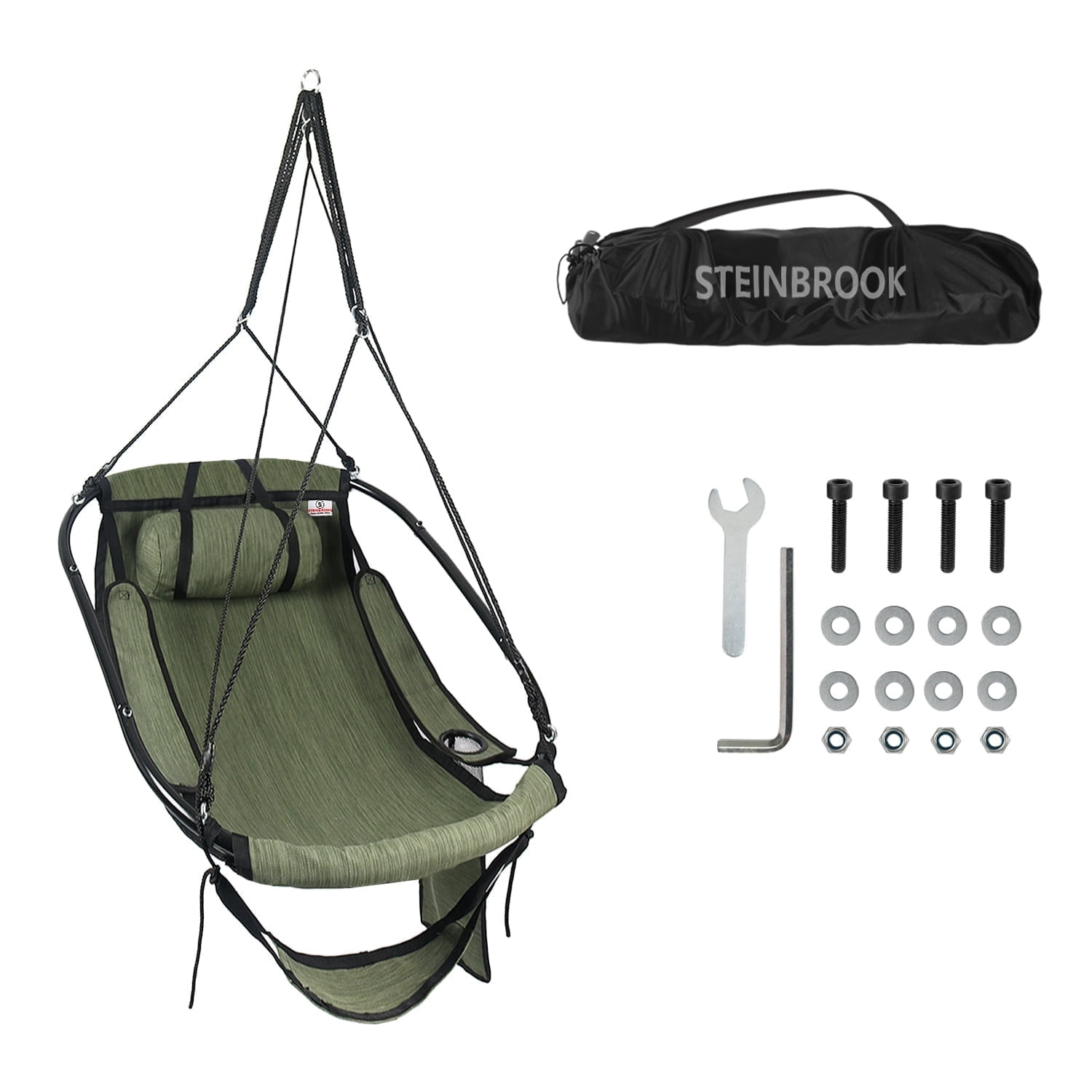 Bathonly Hammock Chair with Footrest, Sky Chair with Metal Bar, Max 330 LBS Capacity, Green. G1-0021GN