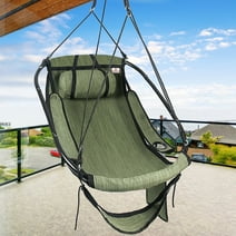 Bathonly Hammock Chair with Footrest, Sky Chair with Metal Bar, Max 330 LBS Capacity, Green. G1-0021GN