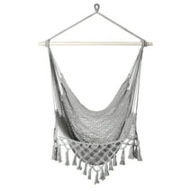 Bathonly Outside Handwoven Cotton Rope Hammock Chair with Metal Spreader Bar, Boho Hanging Chair.
