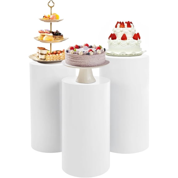 Bathrena 3 Pcs Round Cylinder Pedestal Display Plinths Pillars Wedding Party Cylindrical Display Stand Art Decor Stand Stackable Storage And Strong Stability