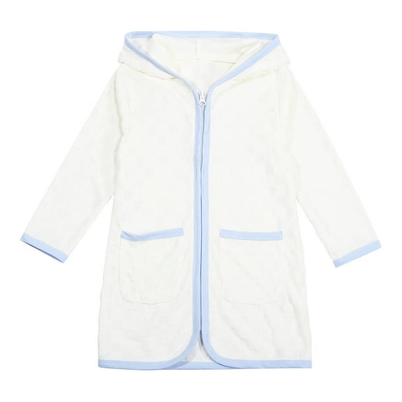 Bathrobe For Girls Boys Swim Cover Up Zip Up Hooded Long Sleeve Coverup Unisex Kids Beachwear Towel Robe Kimono White 4-5 Years