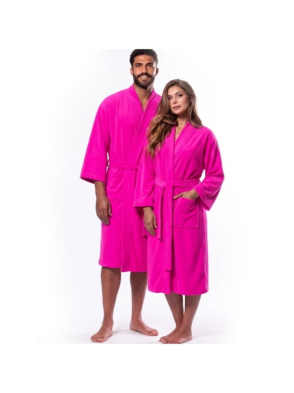 Cotton Bathrobe for Men and Women, Lightweight Adult Unisex Size, Color Pink