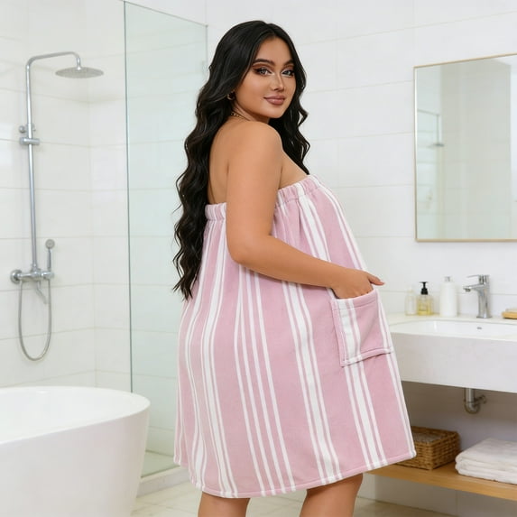 Bathrobe Towel under $5! Yannianjz Plus Size Striped Corals Fleece Wearable Bath Towel Skirt, Soft Absorbent Women's Wrap Towel, Large Wide Spa Shower Bathrobe for Women, Post-Shower Cover Up