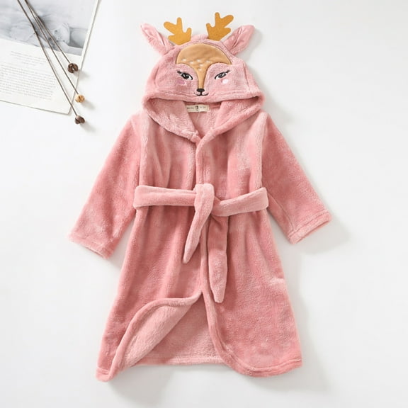 Kids Bathrobes for Girls Robes for Kids Cartoon Bathrobes Hooded Warm Flannel Night-Robe Sleepwear Pajamas Silk Sleepwear Robes Girl Robes 7-8 Years