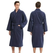 SNEFROU ROBE Bathrobe for Men-Classic Towels Bathrobe for men, Cotton Terry Cloth Robe, Knee Length Spa Luxury Hotel Bathrobes for Men（darkblue）