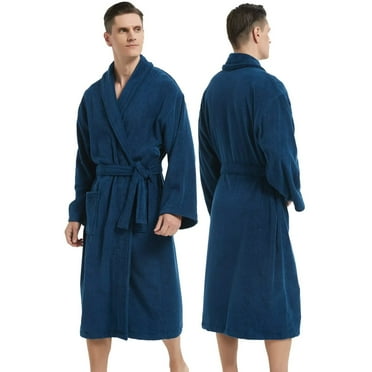Bathrobe for Men-Classic Towels Bathrobe for men, Cotton Terry Cloth Robe, Knee Length Spa Luxury Hotel Bathrobes for Men（elegant blue）