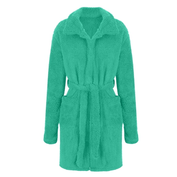 Bathrobe for Women Warm Plush Long Sleeve Mid Length Robes Soft Shower Spa Sleep Robes with Pockets Mint Green 3XL