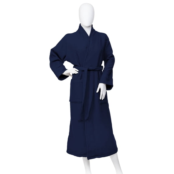 Bathrobe for Women and Man Soft Cotton Waffle Weave Lightweight SPA Robe 6 Color Navy Blue / Extra-Large