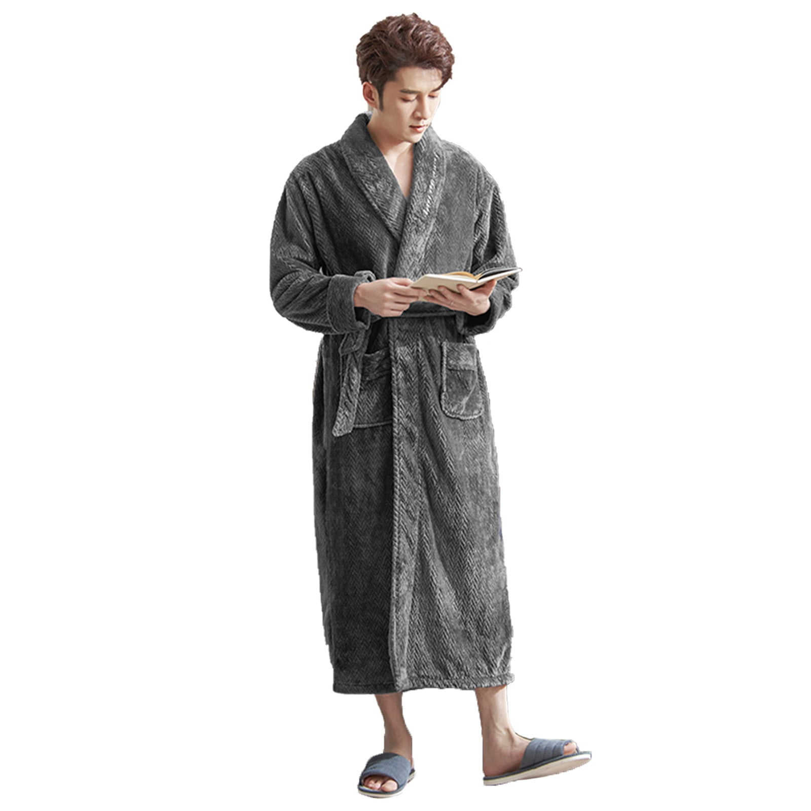 Mens Bathrobes, Men Long Robes Dressing Gown Soft Plush Double Sided ...