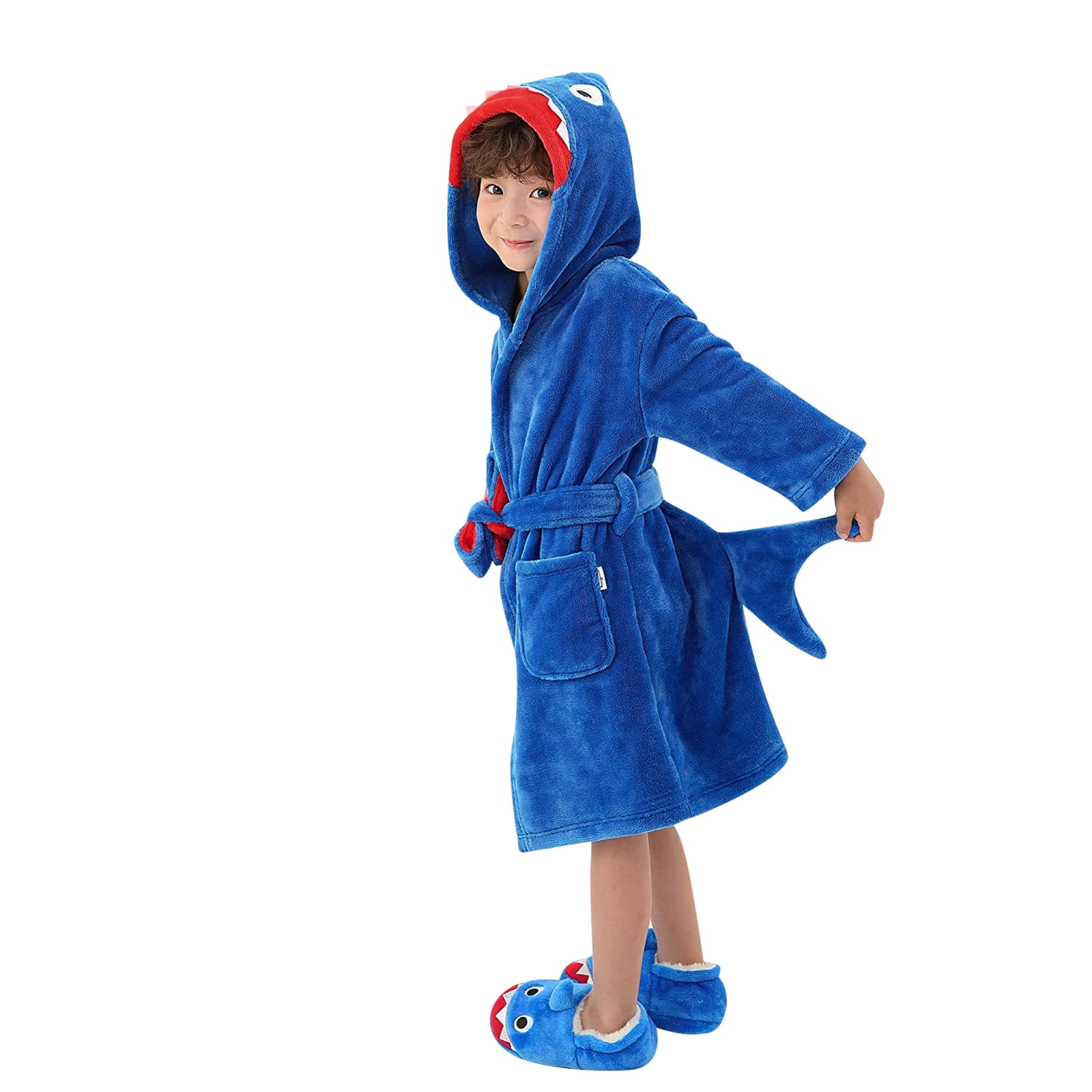 Bathrobes Gift for Boys Children's Flannel Shark Bathrobes Hoodie