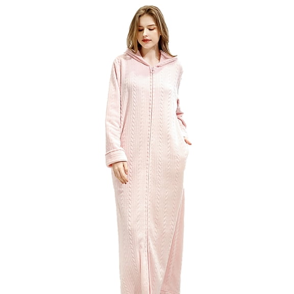 Bathrobes For Women Zipper, Dressing Gown Bathrobes For Womens With Hooded Long Robes Warm Nightgowns Flannel Nightdress Sleepwear, Pajamas For Ladies Women's Men's Cozy Bathrobe