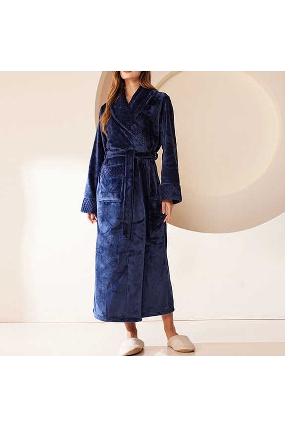 Bathrobes for Women Soft Long Sleeve Belted Plush Microfiber Fleece Robe Premium Womens Fluffy Warm Spa Bath Robes (3XL, Navy)