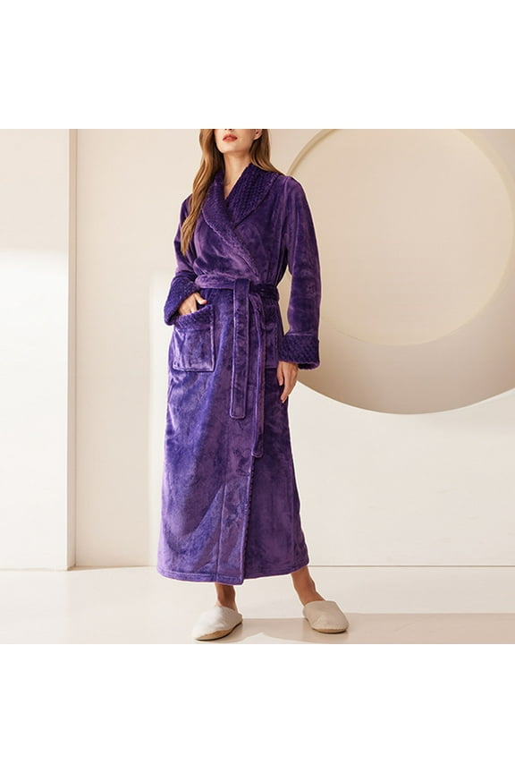 Bathrobes for Women Soft Long Sleeve Belted Plush Microfiber Fleece Robe Premium Womens Fluffy Warm Spa Bath Robes (3XL, Purple)