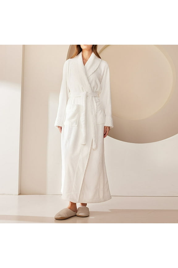 Bathrobes for Women Soft Long Sleeve Belted Plush Microfiber Fleece Robe Premium Womens Fluffy Warm Spa Bath Robes (XL, White)