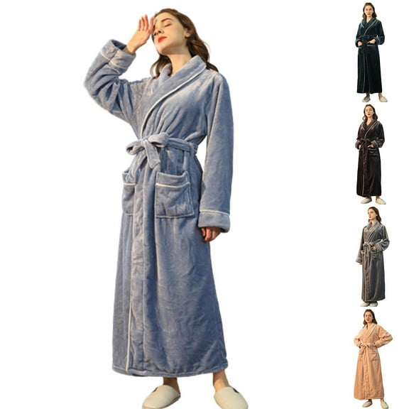 Bathrobes for Women Terry Cloth Women's Robe Long Plush Soft Bathrobe Jacquard Color Block Robes Shawl Collar Sleepwear with Pockets