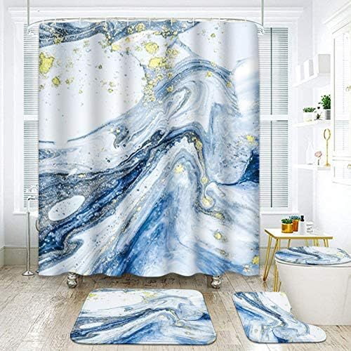 Bathroom 4 Piece Green Marble Bathroom Set with Shower Curtain and ...