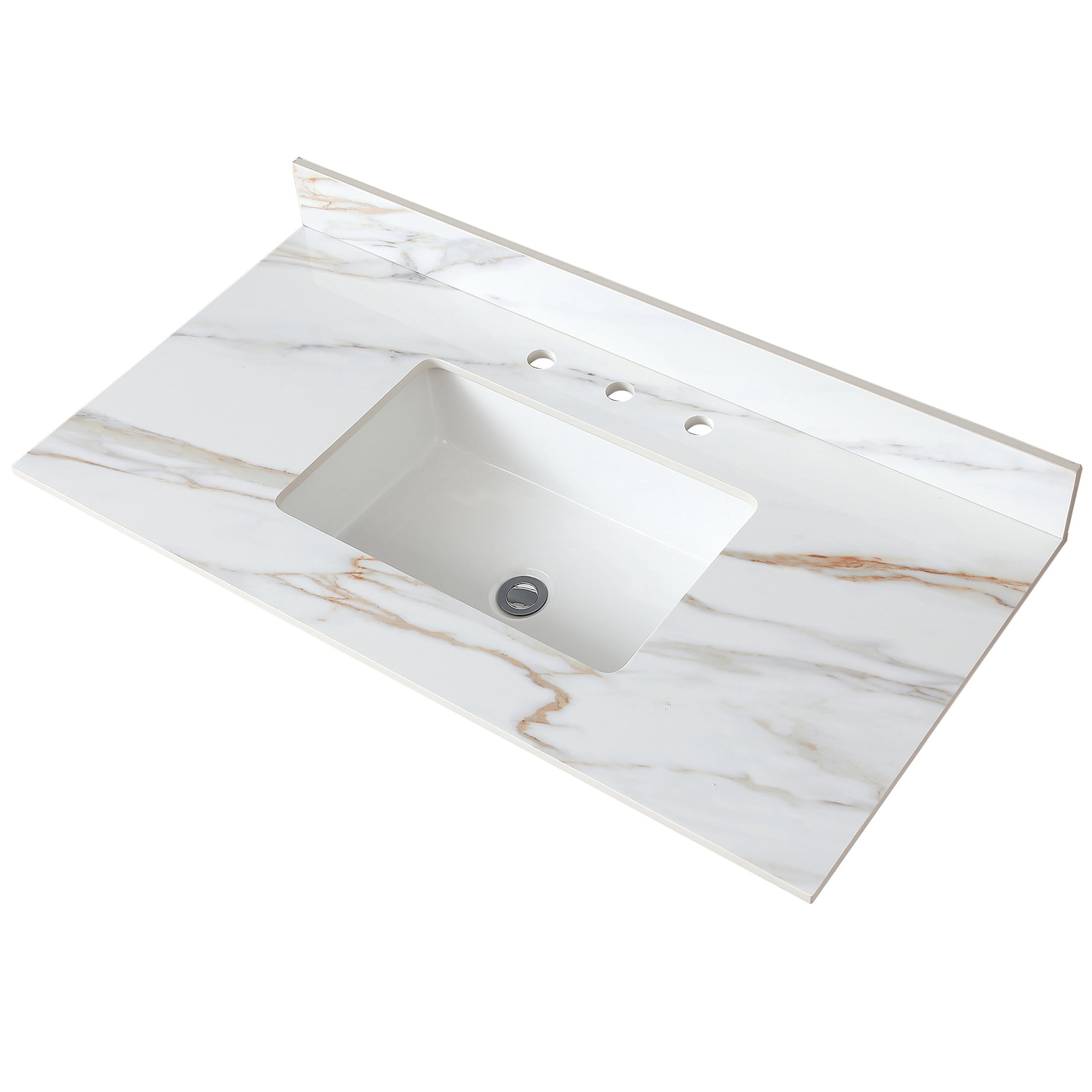 Bathroom 43 Inch Vanity Top - White Marble With Ravishing Veins, 4