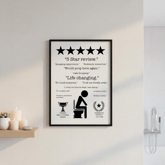 Bathroom 5-Star Tet Review Print: Restroom Wall Art, Unframed Canvas Size 8x12
