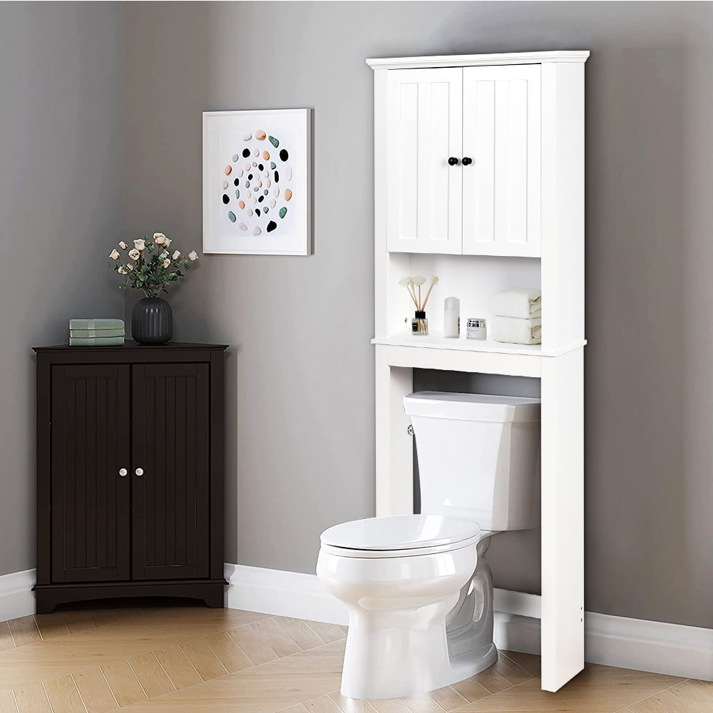 Over-the-Toilet Bathroom Cabinet with Shelf and Two Doors Space-Saving Storage - White