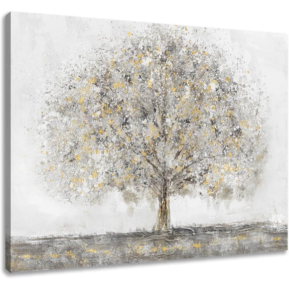 Bathroom Abstract Tree Wall Art Tree of Life with Gold Prints on Canvas for Gray Home Walls Decoration 15x12