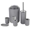 thumbnail image 1 of Bathroom Accessories - 6 Piece Plastic Gift Toothbrush Holder,Toothbrush Cup,Soap Dispenser & Dish,Toilet Brush Holder,Trash Can,Tumbler Straw Set (Grey), 1 of 5