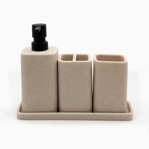 Bathroom Accessories Complete Set Vanity Countertop Accessory Set, Includes Lotion Dispenser Soap Pump, Tumbler, Toothbrush Holder and Tray