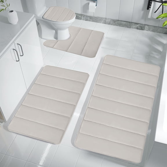 ESULOMP Memory Foam Bath Mat 4 Set Bathroom Rugs for 4 Pcs Toilet Mats Universal Soft Comfortable Water Absorption Non-Slip Thick Machine Washable Easier to Dry Dark