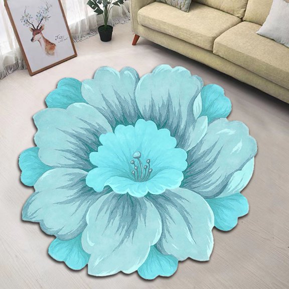 Bathroom Accessories Flower Carpet Chinese Style Lotus Floor Mat Bedside Blanket Cloakroom Mat Light Blue Gradient