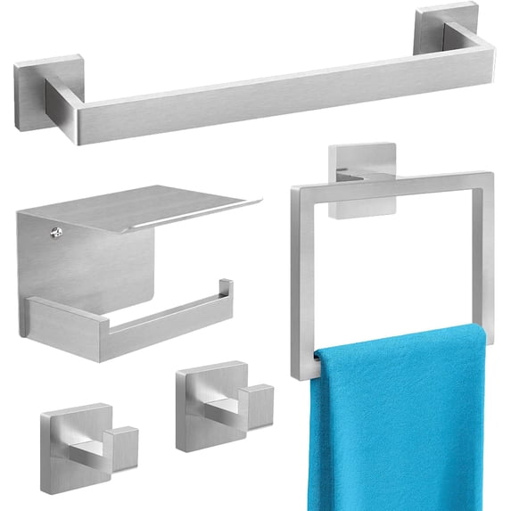 Bathroom Accessories Hardware Set Brushed Nickel 5-Piece, Stainless ...