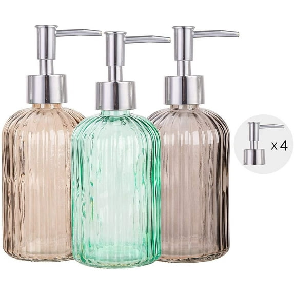 Bathroom Accessories Set, 15oz Glass Soap Dispenser Bottle for Bath Decor, 3 Pack Set