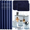 thumbnail image 1 of Bathroom Accessories Set - 20PCS Blue Glass Bathroom Set with Shower Curtain and Rugs, Soap Dispenser, Soap Dish, Cup, Qtip Jar, Toothbrush Holder, Stylish & Functional Bath Decor for Home, Apartment, 1 of 12