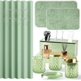 thumbnail image 1 of Bathroom Accessories Set - 20PCS Green Glass Bathroom Set with Shower Curtain and Rugs, Soap Dispenser, Soap Dish, Cup, Qtip Jar, Toothbrush Holder, Stylish & Functional Bath Decor for Home,, 1 of 6