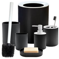 Bathroom Set - 6PCS Black Bathroom Accessories Set,Toilet Brush, Trash Can & Soap Dispenser
