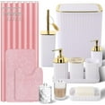 thumbnail image 1 of Bathroom Accessories Set- 25PC White Bathroom Set, Bathroom Set with Shower Curtain and Rugs, Pink Shower Curtain Set & Bathroom Rugs, 1 of 15