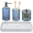thumbnail image 1 of Bathroom Accessories Set,4 Pcs Blue Glass Bathroom Accessories Sets-Lotion Soap Dispenser,Toothbrush Holder,Qtip Holder Dispenser & Resin Vanity Tray,Countertop Vanity Organizer,Blue, 1 of 14