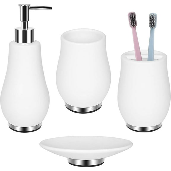 Bathroom Accessories Set 4 Pcs Marble Look Sets Toothbrush Holder Soap Dispenser Counter Top Ceramic Bathroom Decor Set Gold