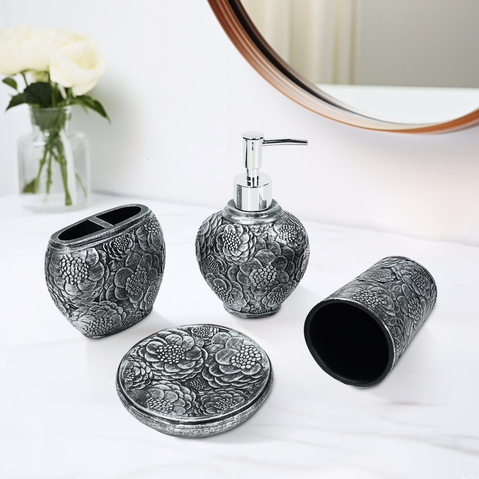Bathroom Accessories Set, 4 Pcs Bathroom Sets with Ceramic Soap ...