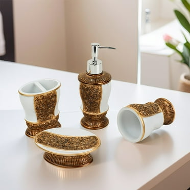 STAROAD 4-Piece Resin Bathroom Accessories Sets, White Gold