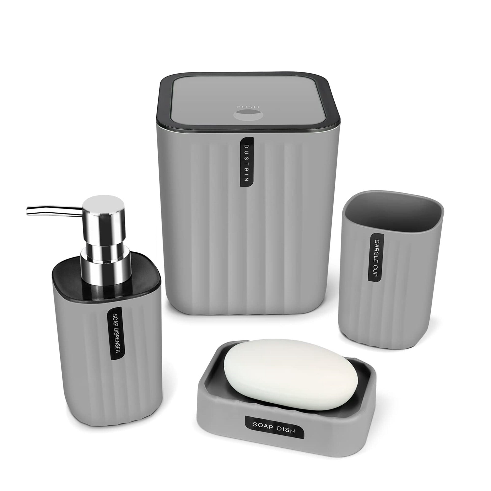 Bathroom Accessories Set 4 Piece Grey Stripe - Walmart.com
