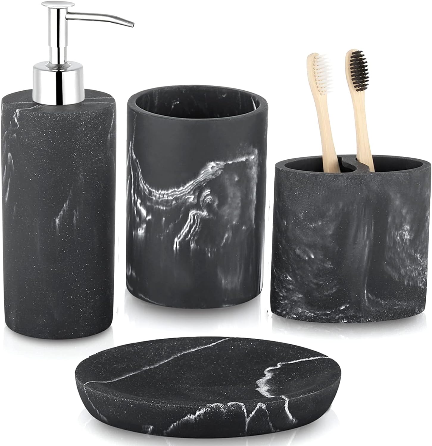 Bathroom Accessories Set, 4-Piece Marble Pattern with Soap Dispenser ...