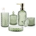 thumbnail image 1 of Bathroom Accessories Set, 5 Pack Bathroom Soap Dispenser Set, Glass Bathroom Accessories with Glass Soap Dispenser, Soap Dish, Toothbrush Holder, Tumbler, Qtip Holder, 1 of 8
