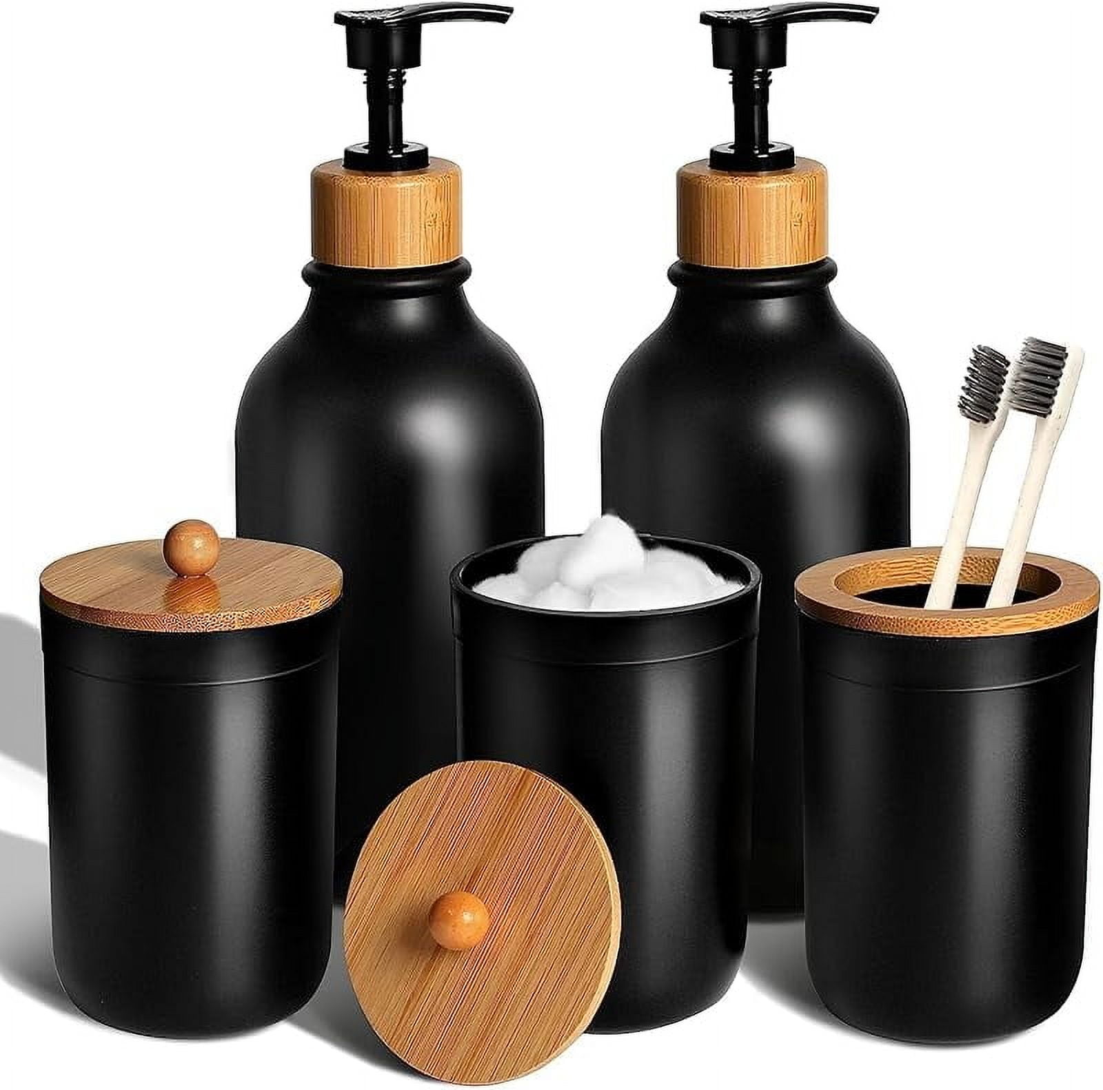 Bathroom Accessories Set 5 Pcs, Plastic Beige Bathroom Decor, Soap Dispenser and Toothbrush ...