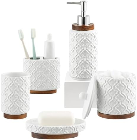 Bathroom Accessories Set 5 Pieces Toothbrush Holder Soap Dispenser Ceramic Bathroom Accessory Set Contain Cotton Swab Jar Toothbrush Cup Soap Dish Tumbler - Walmart.com
