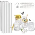 thumbnail image 1 of Bathroom Accessories Set – 5PCS Glass Bathroom Accessories Set Complete with White Shower Curtain, Soap Dispenser, Toothbrush Holder, Tumbler & Cotton Jars – Bath Decor for Home, 1 of 14