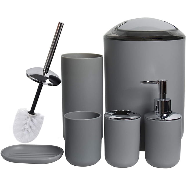 6-Piece Bathroom Set - Soap Dispenser, Toothbrush Holder, Tumbler, Dish ...