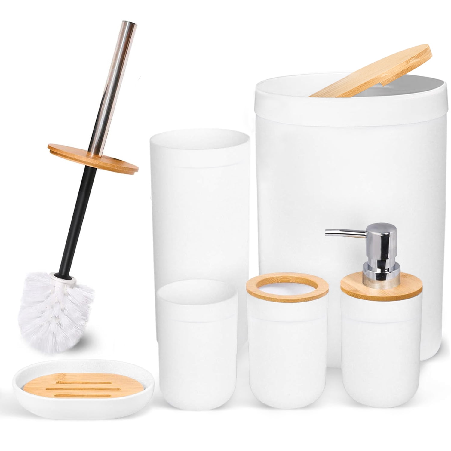 Bathroom Accessories Set 6 Pcs Plastic Gift Set Bathroom Set Trash Can ...