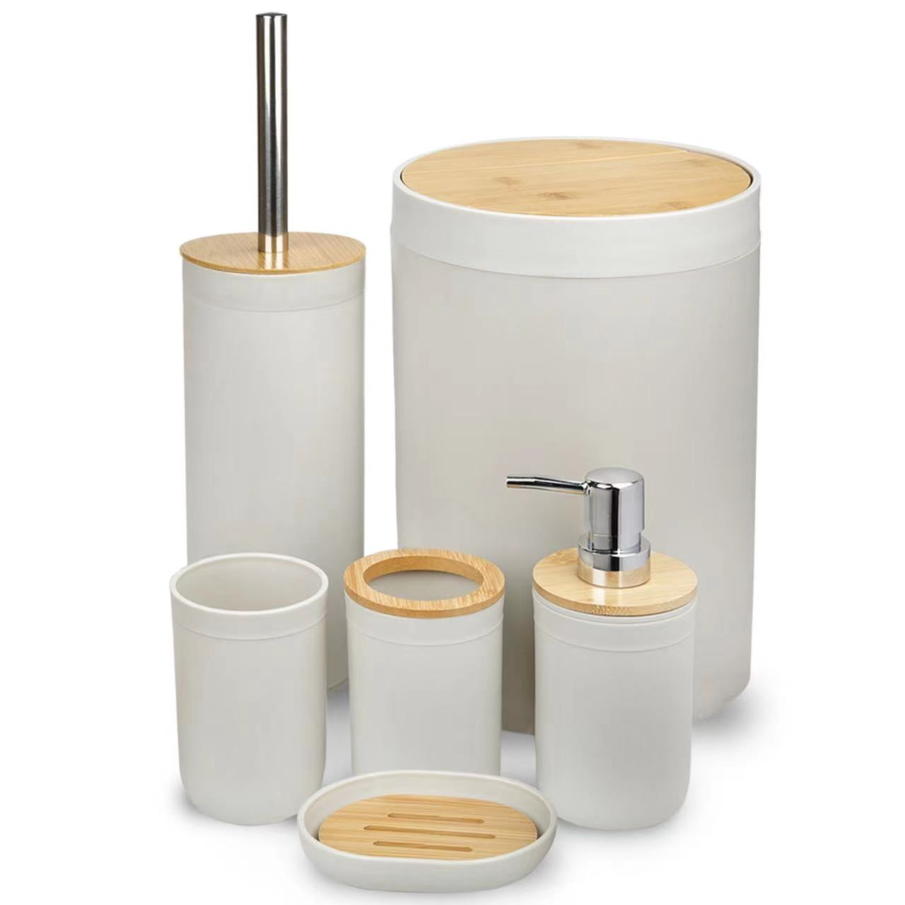Bathroom Accessories Set 6 Pcs Plastic Gift Set Bathroom Set Trash Can, Toothbrush Cup Soap Dish ...